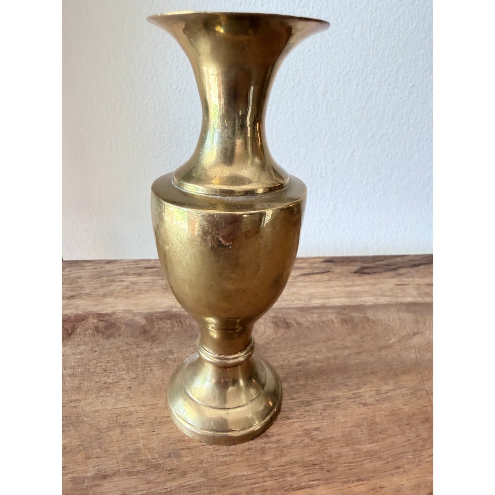 Vintage Solid Brass Bud Vase Flared Rim Pedestal Base Made in India 5.5 Inch